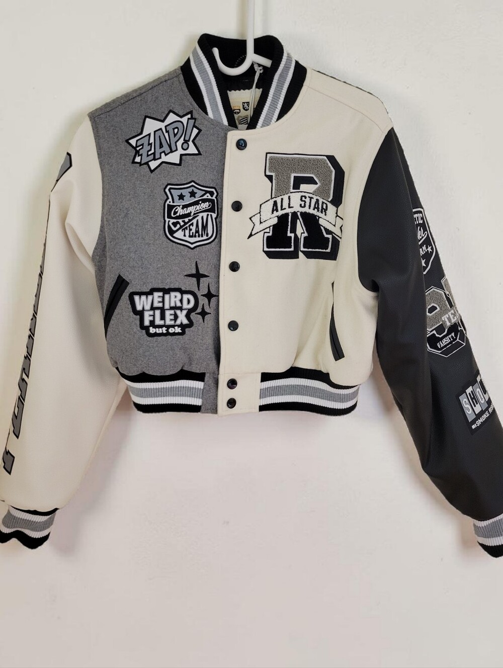 Smoke Rise Red Cropped Varsity Bomber Jacket